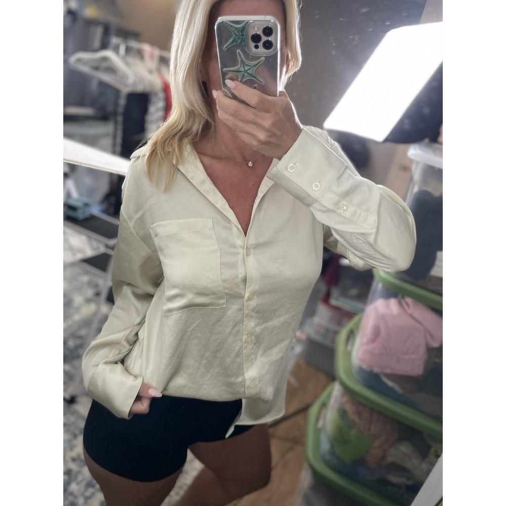 open edit Key‎ lime Blouse Button Down Shirt Women's Size XS Light Yellow Green